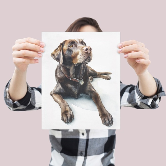Watercolor Brown Labrador Retriever Dog Portrait Wall Art Print, Unframed - Picture 4 of 7